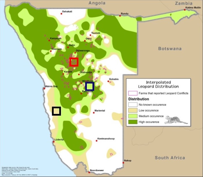 A map showing how leopards appeared to be distributed in the 2011 study.