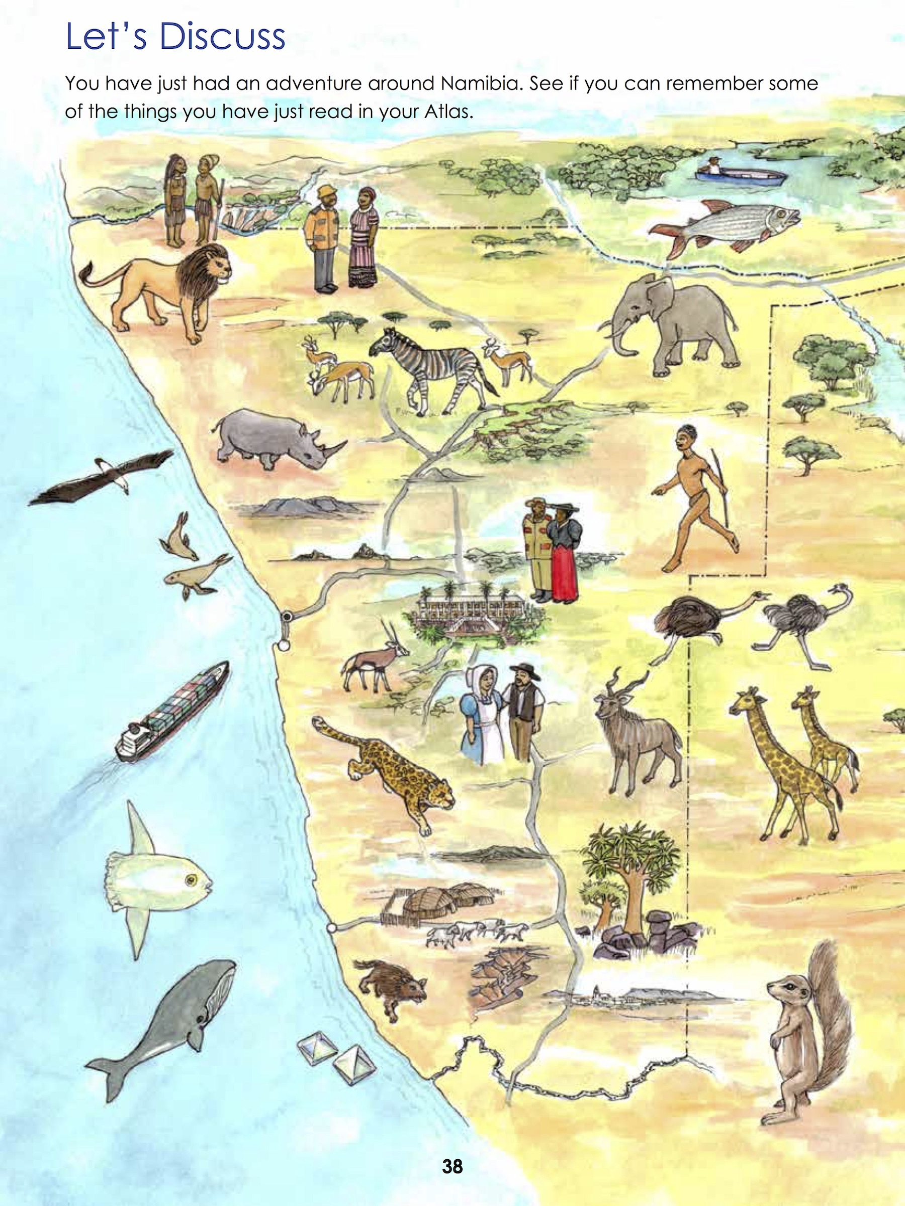 An example page from the Children's Atlas of Namibia.
