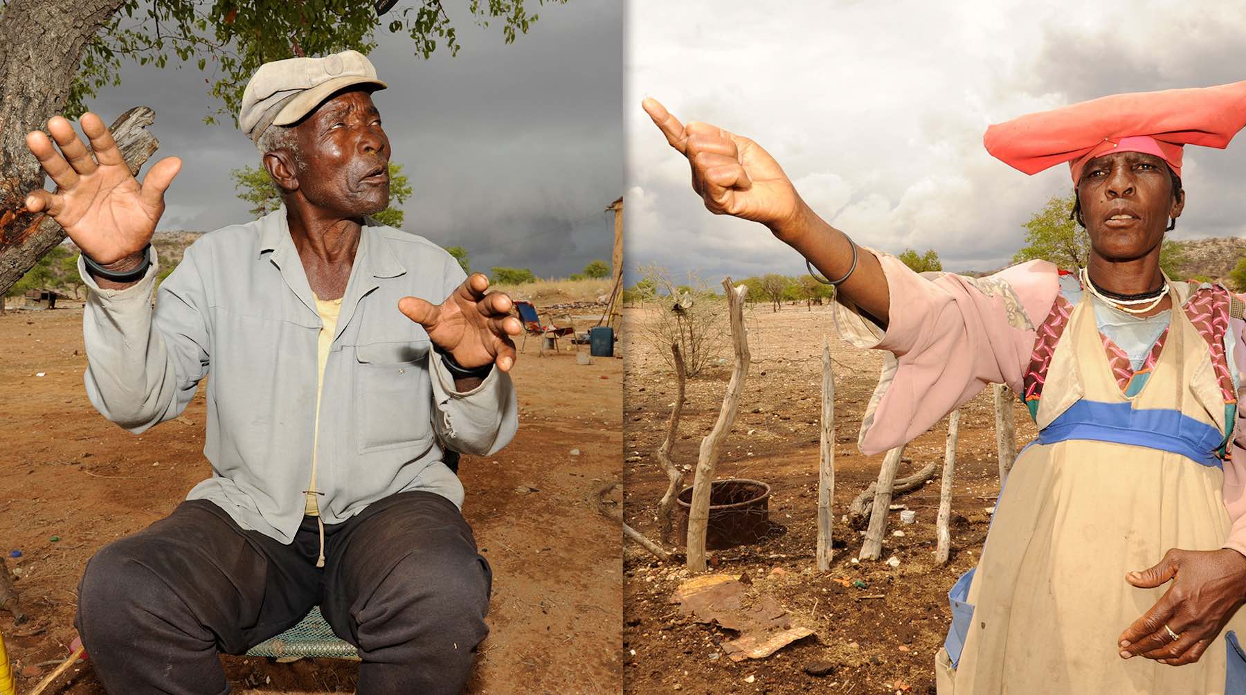 A man and a woman gesticulate as they voice their views.