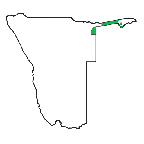 A map of Namibia showing the location of the Zambezi region and Khoudum national park.