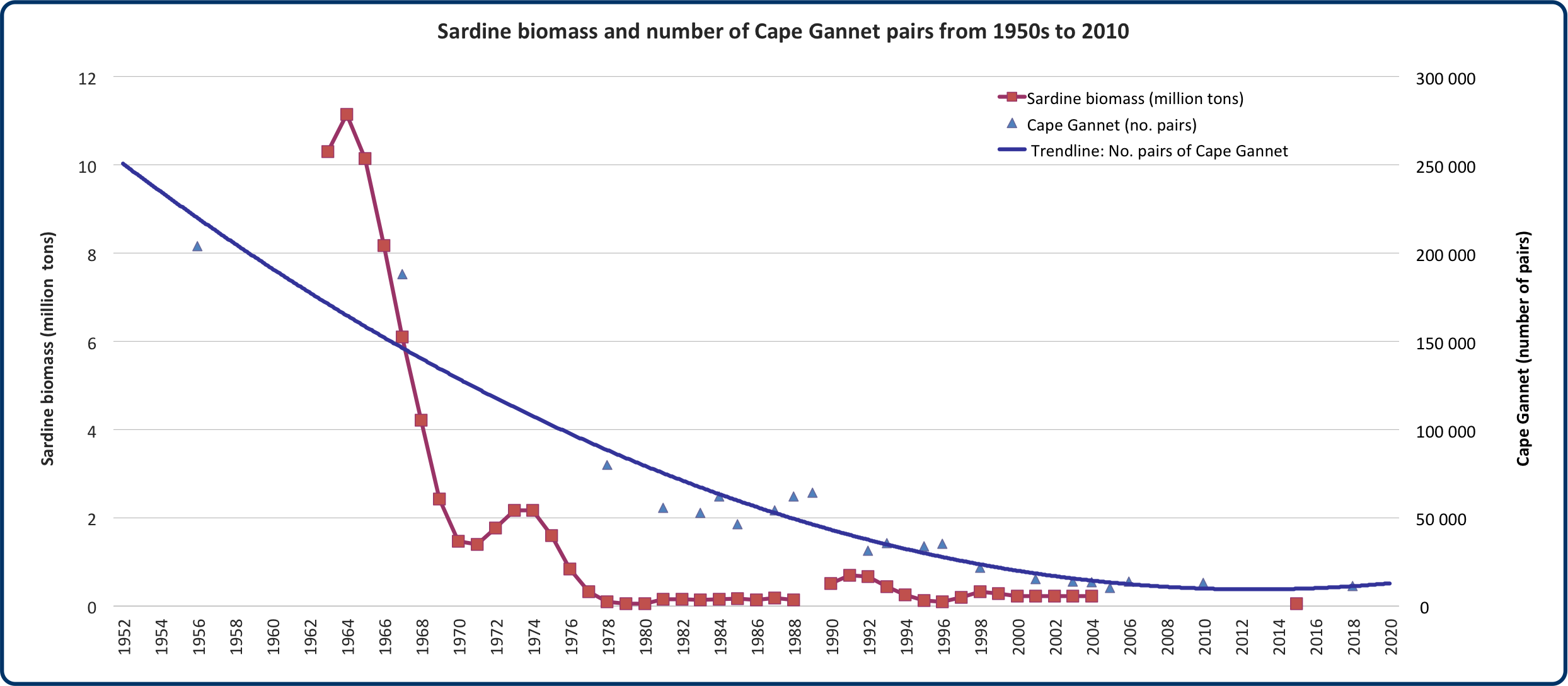 A graph showing the decline of gannet numbers.
