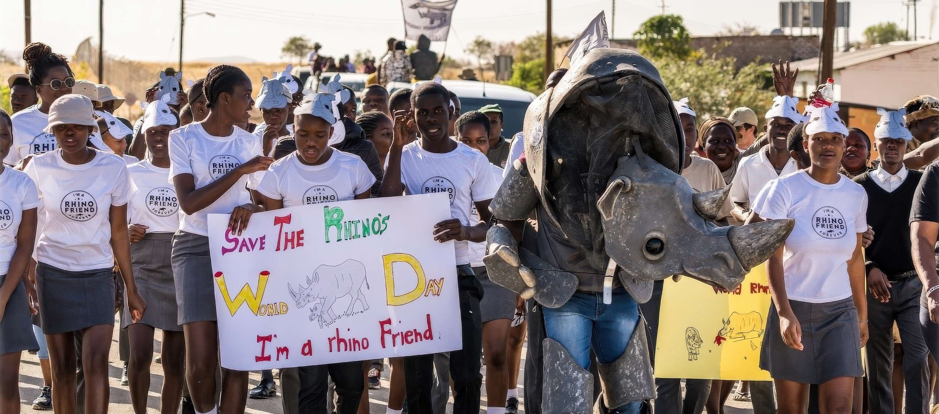 Crowds celebrate world rhino day.