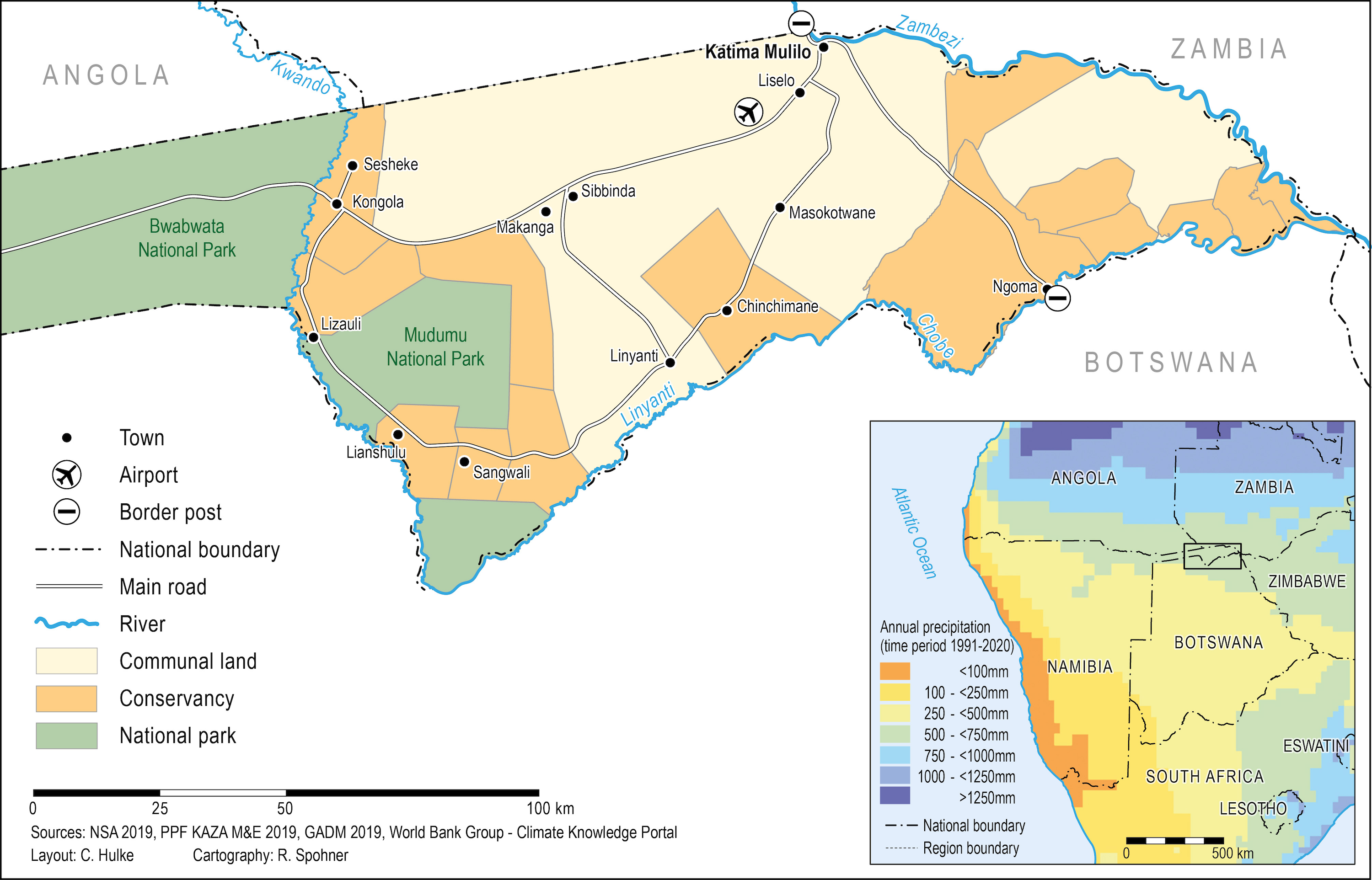 A map showing the Zambezi region and its position in NE Namibia.