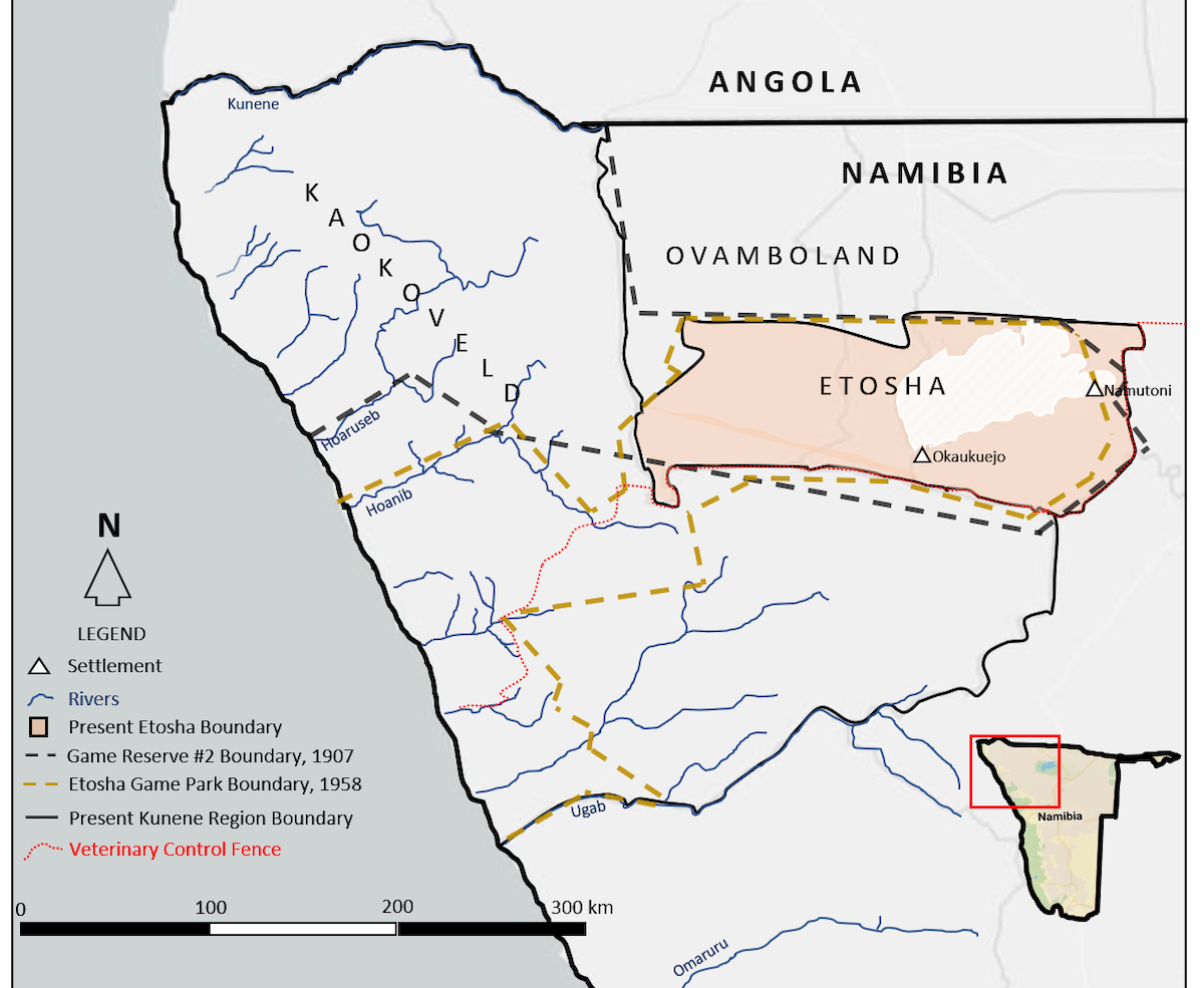 A map showing how Etosha has changed over the years.