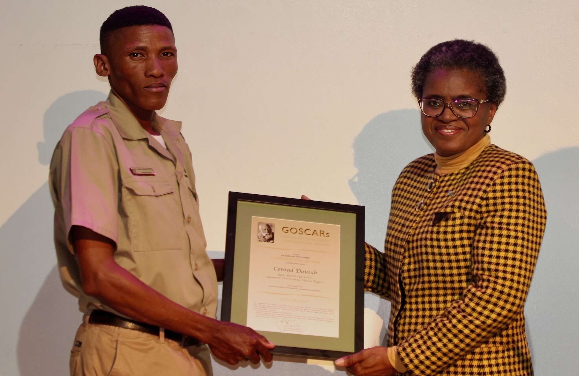 GOSCAR prize winner Conrad Dausab and the Hon. Indileni Daniel.