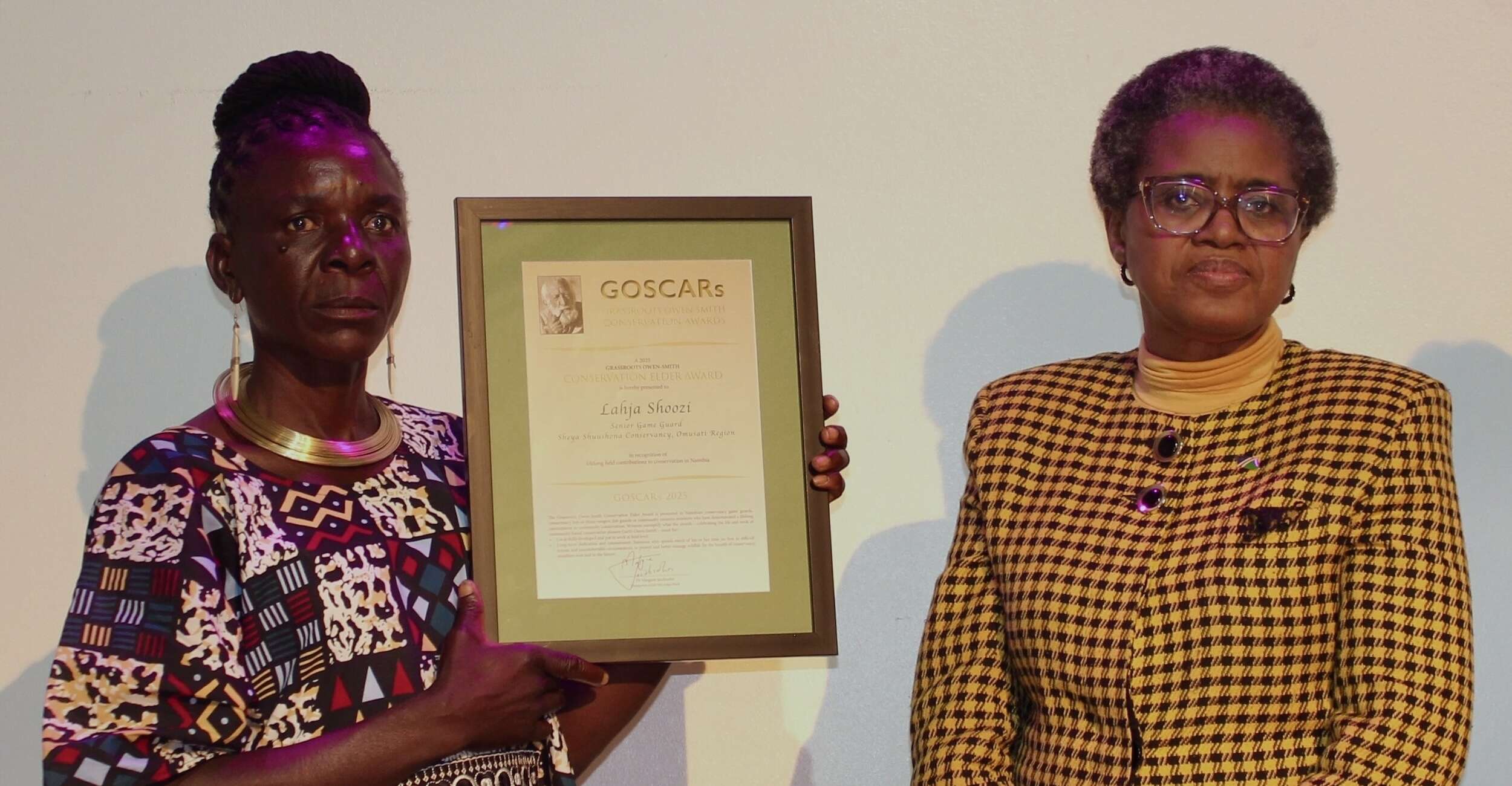 GOSCAR prize winner Lahja Shoozi and the Hon. Indileni Daniel.