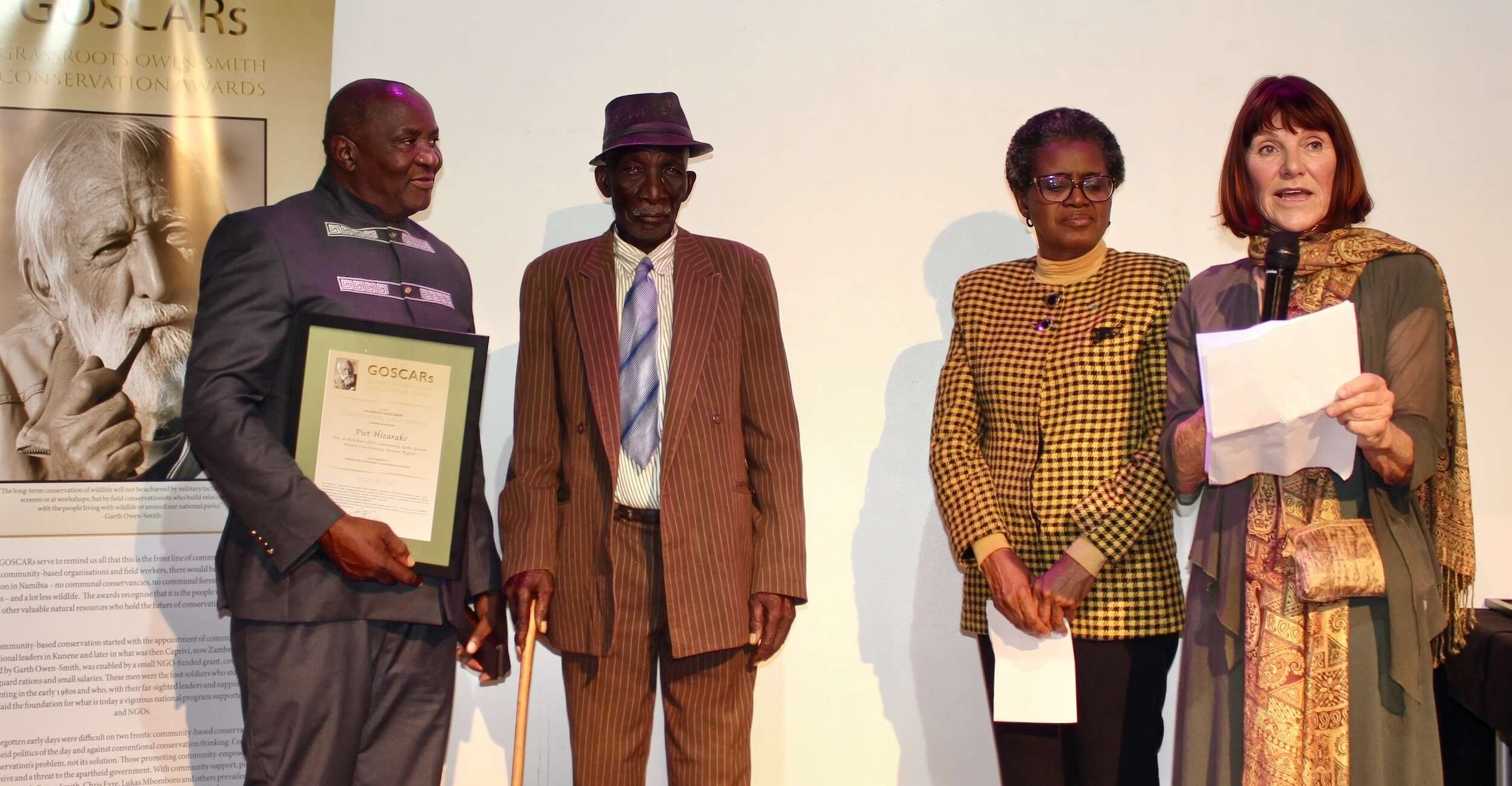 GOSCAR prize winner Piet Hizarako (centre), with Margaret Jacobson and the Hon. Indileni Daniel.