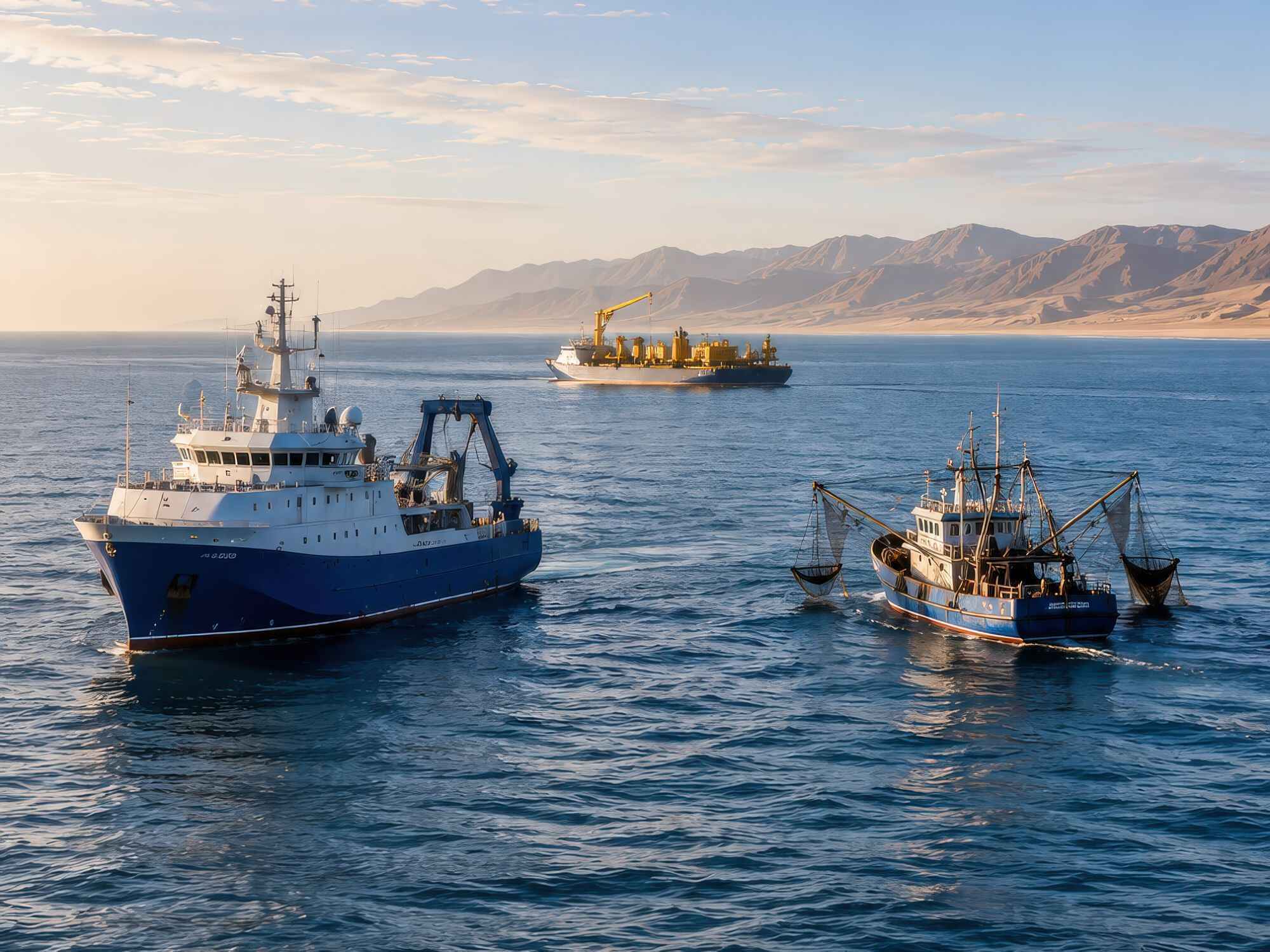 Three working ships in close proximity.
