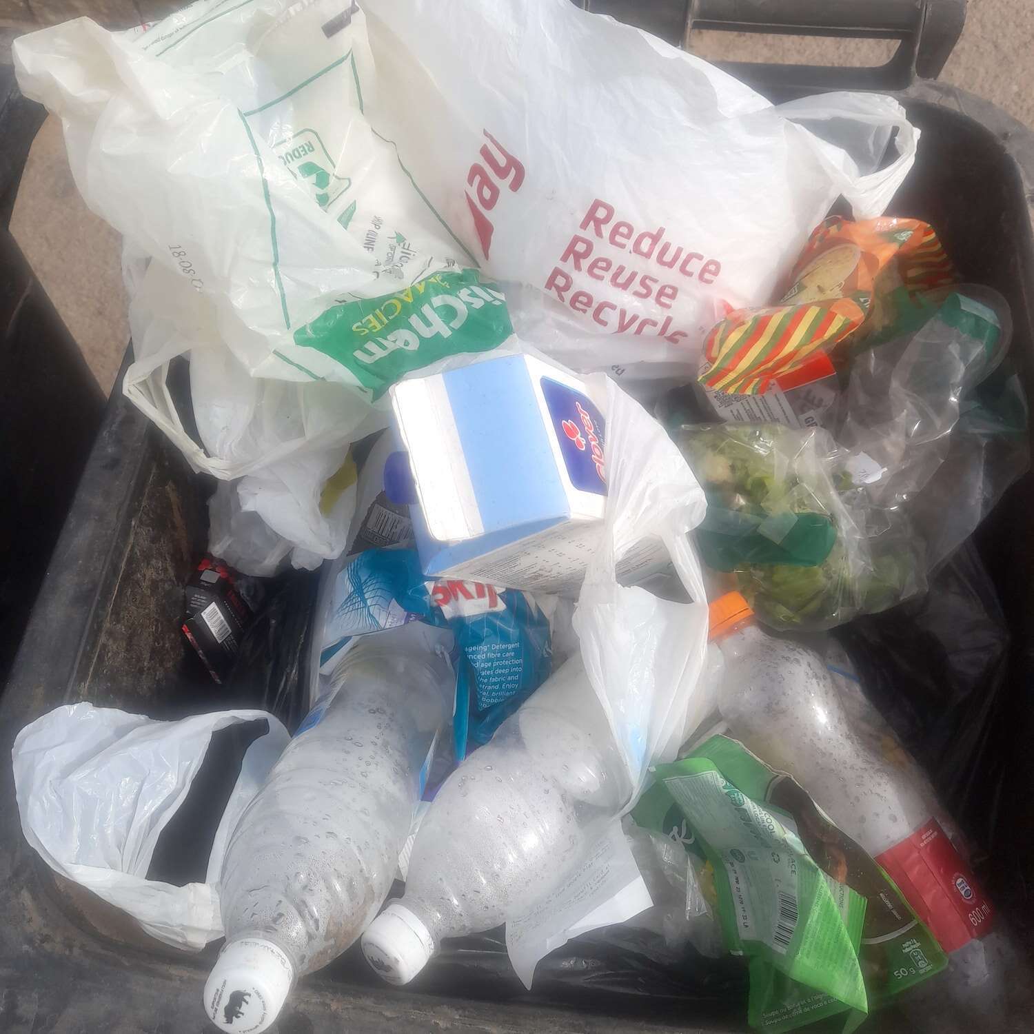 The contents of a rubbish sack.