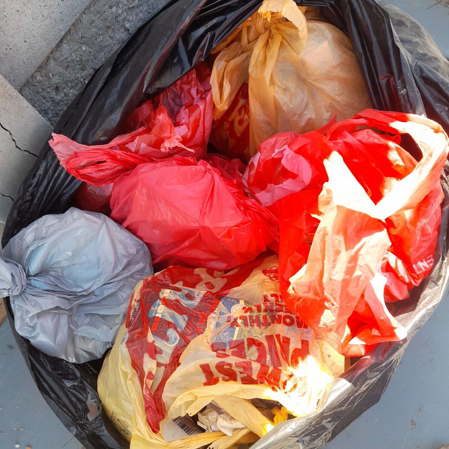 The contents of a rubbish sack.