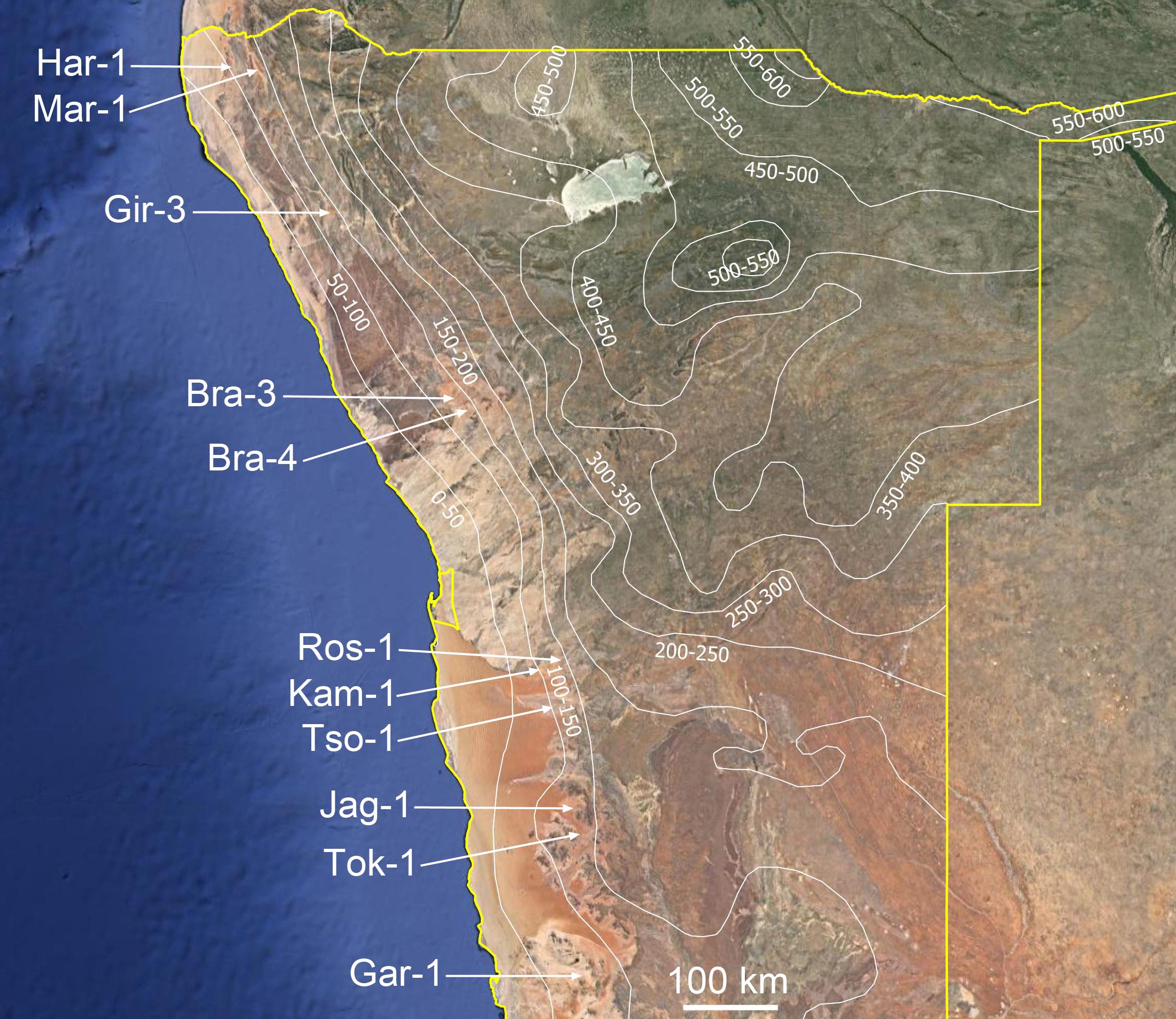 A map of Namibia showing all the study sites.