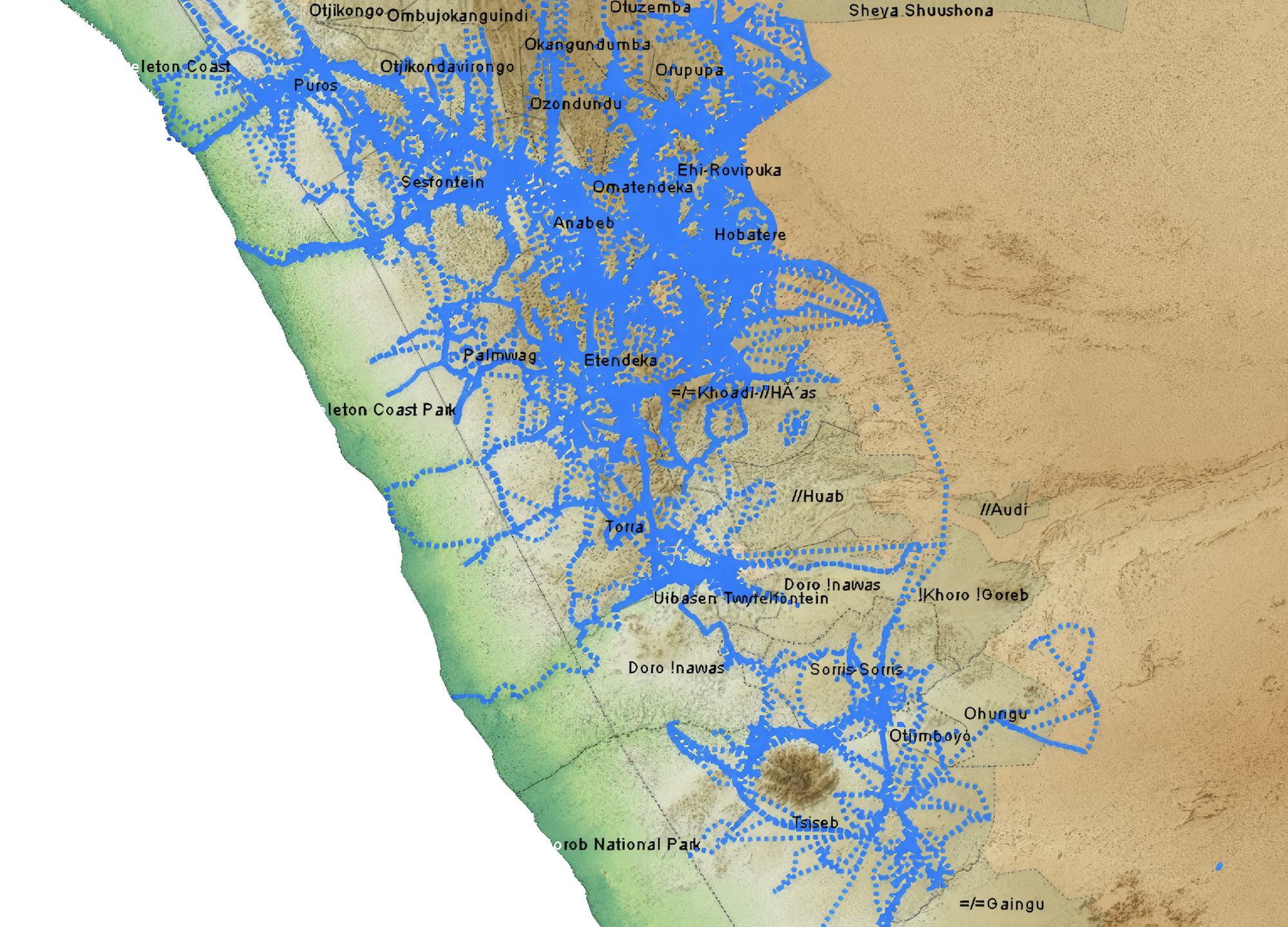 A map exported from the SMART app showing the vast distanced traversed by Lion Rangers in 2022.