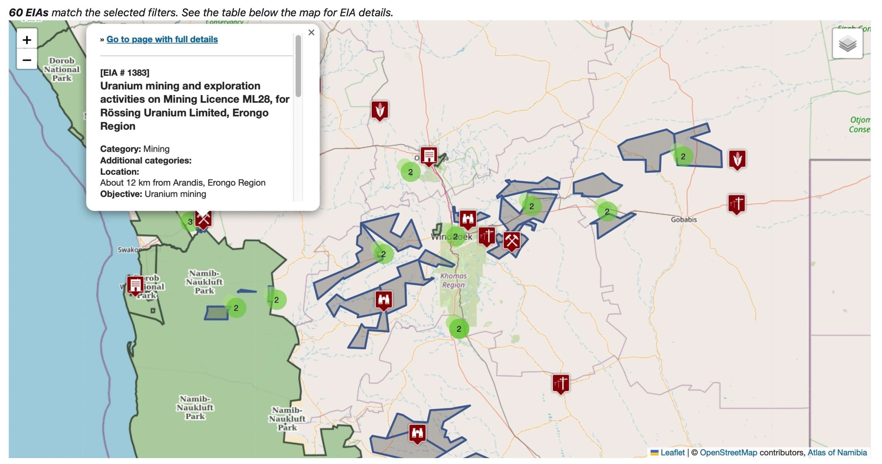 Screen capture of the EIA tracker site.