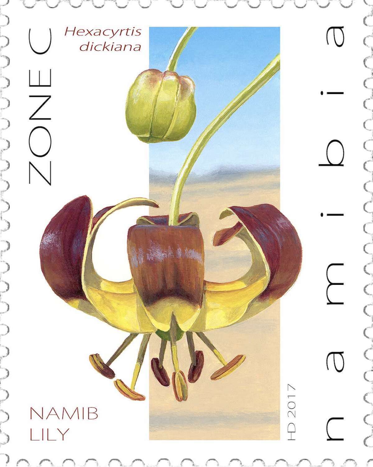 A stamp featuring a flame lilly.