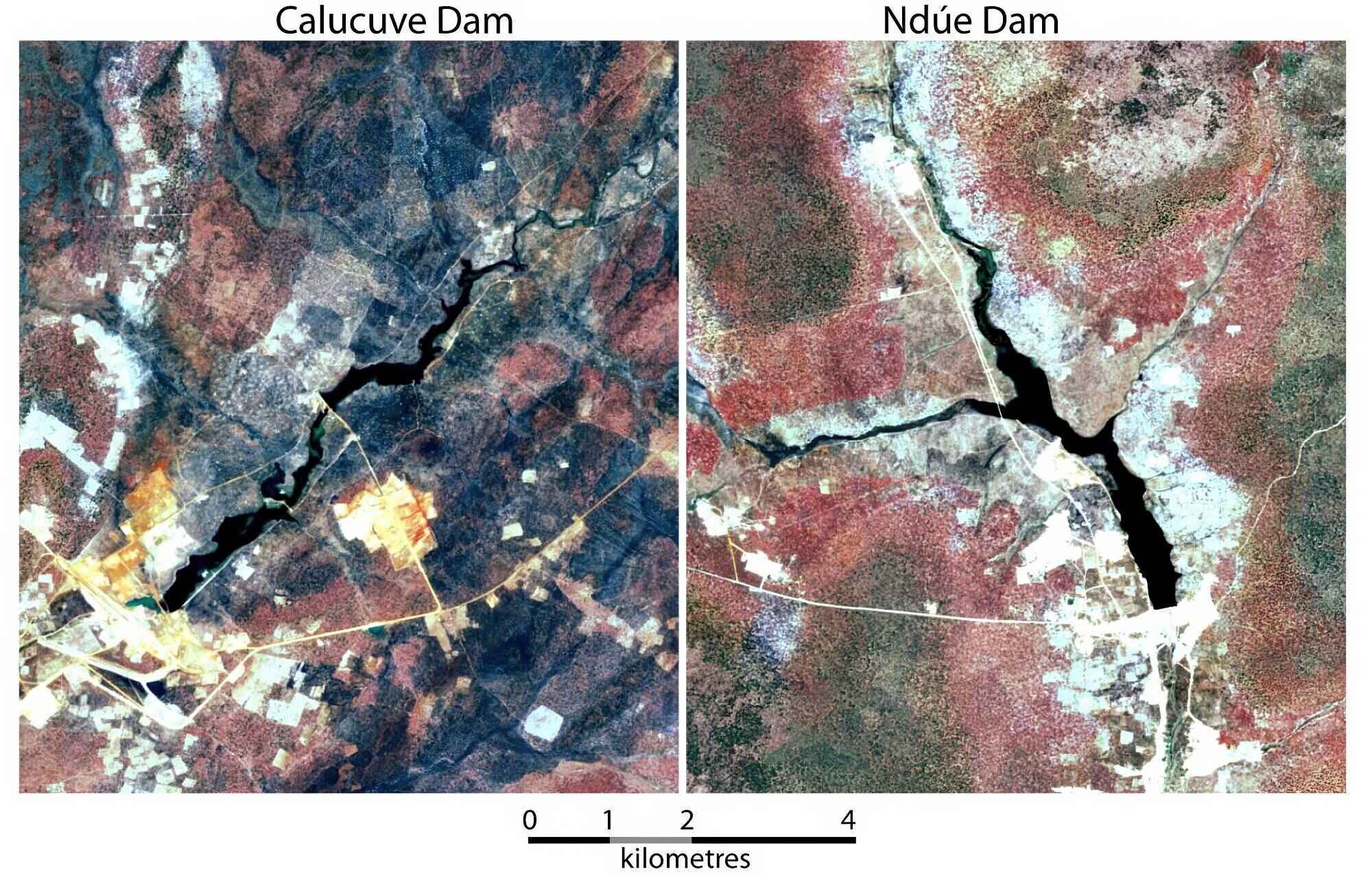 Satellite images of two new dams.
