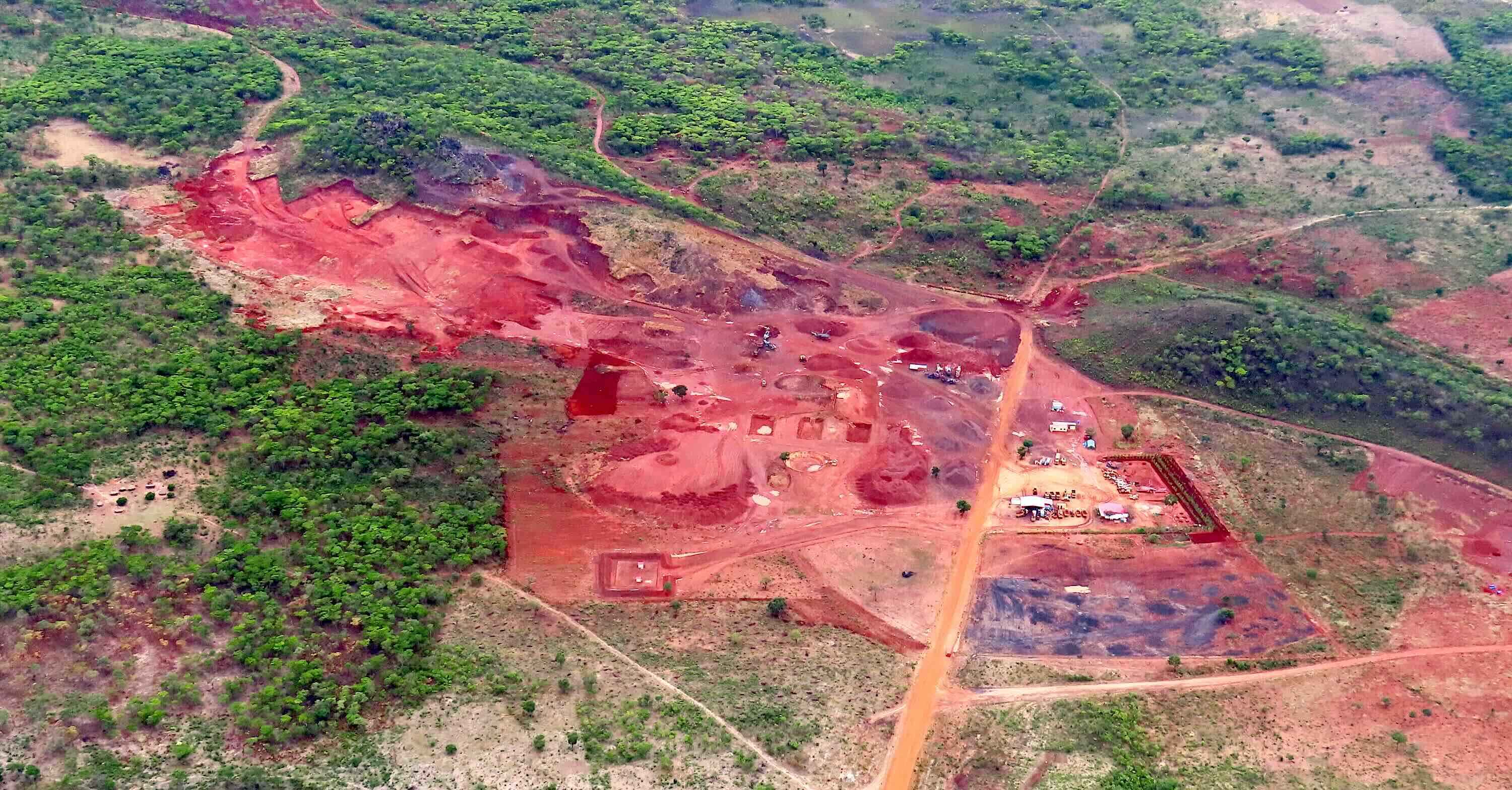 Landscape turned red by an iron mine.