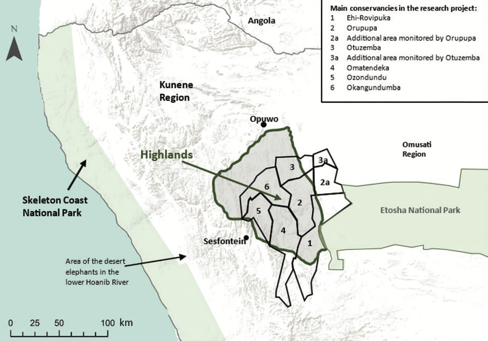 Map of NW Namibia showing the area of the project.