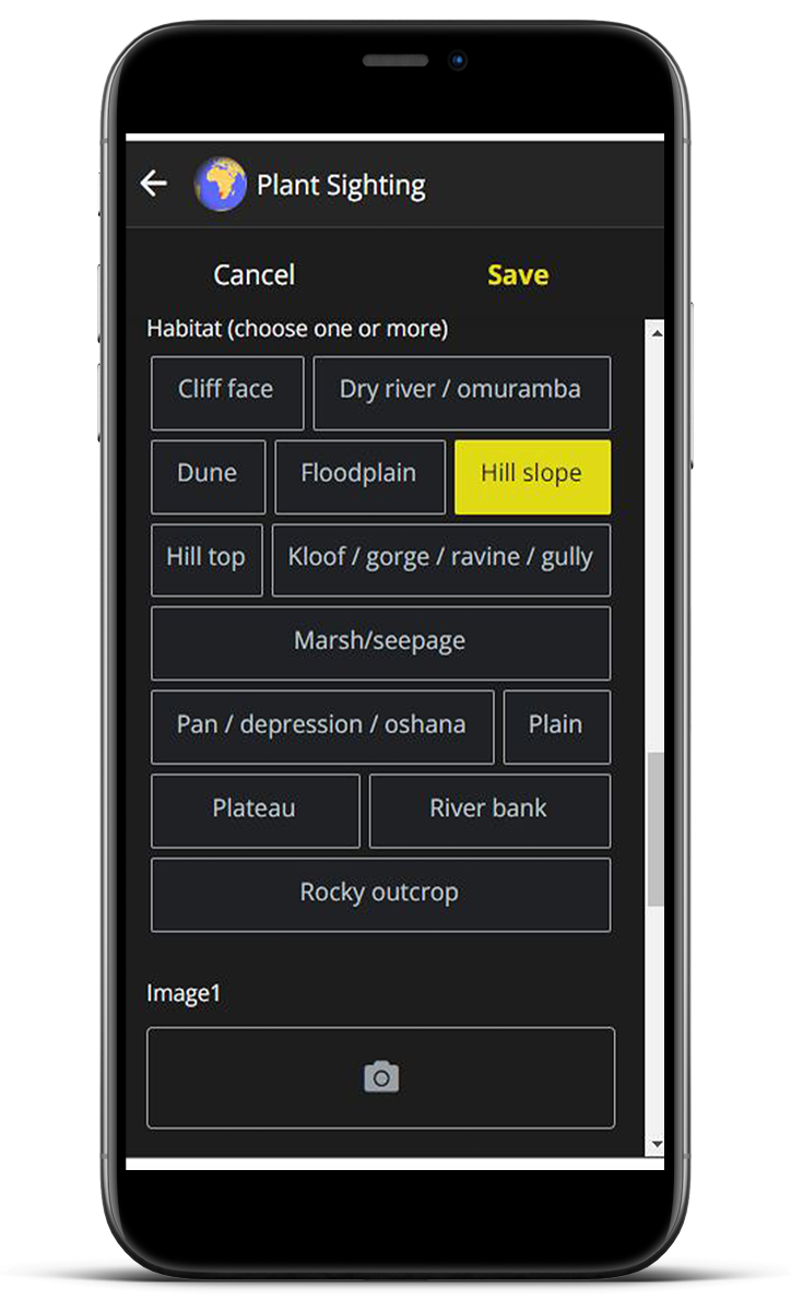 Device showing plant sighting habitat.