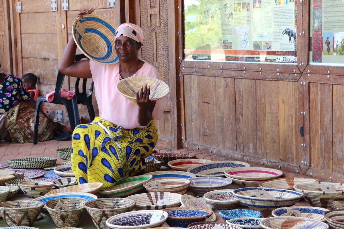 A woman crafter and her baskets.