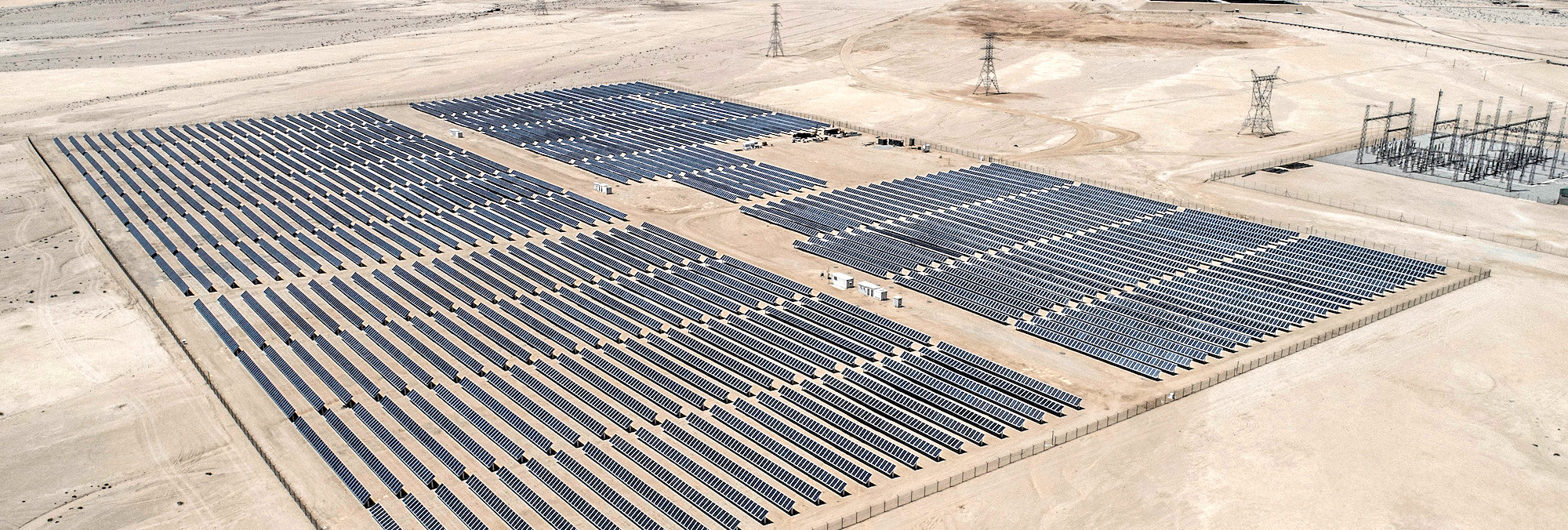 A vast solar farm in the desert.